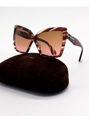 New Tom Ford Fiore TF1195 54F Butterfly Havana Brown Women Sunglasses Authentic